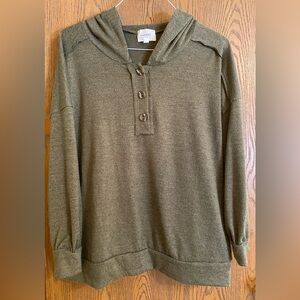 ANDREE BY UNIT Hooded Knit Long Sleeve Top, Olive, sz 1X